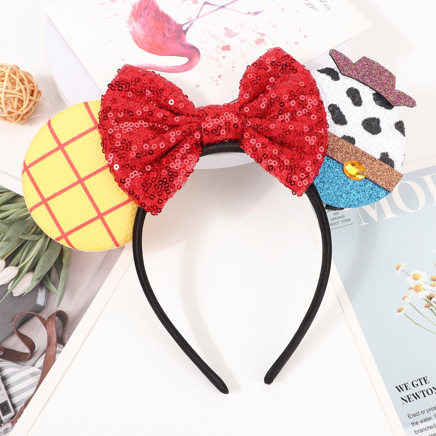 AQOKKA 1 Pcs Mouse Ears Headbands with Bow for Birthday Party, Hair Hoop Party Decoration Cosplay Costume Hair Accessories for Women & Girls