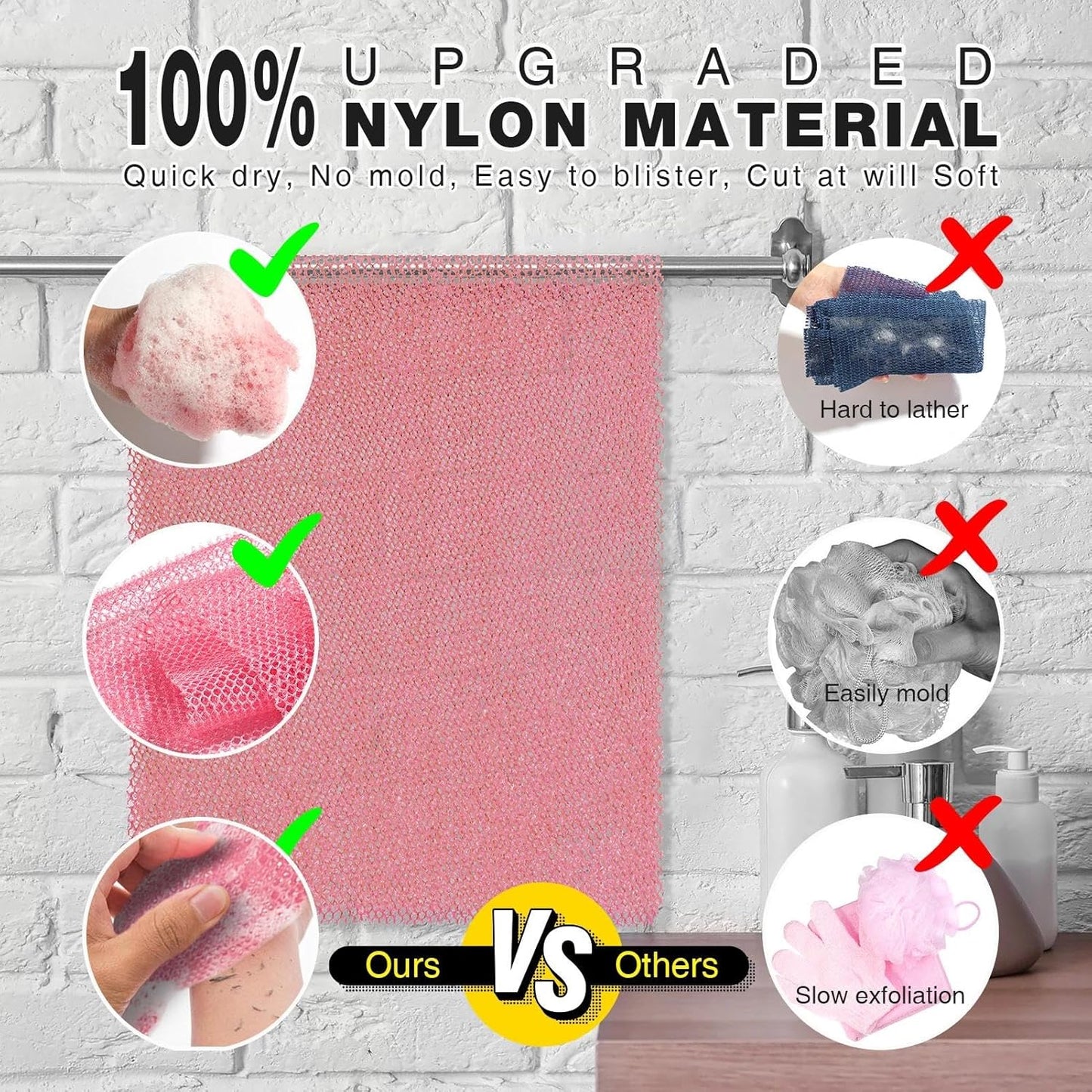 UJFQBH African Net Bath Sponge - Exfoliating Shower Scrubber for Smooth Skin | Pink
