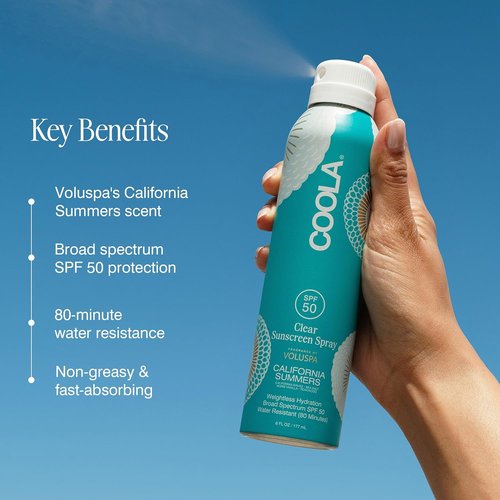 COOLA Organic Clear Sunblock Spray SPF 50 - Vegan, Gluten-Free Daily Skin Protection | California Summers Fragrance