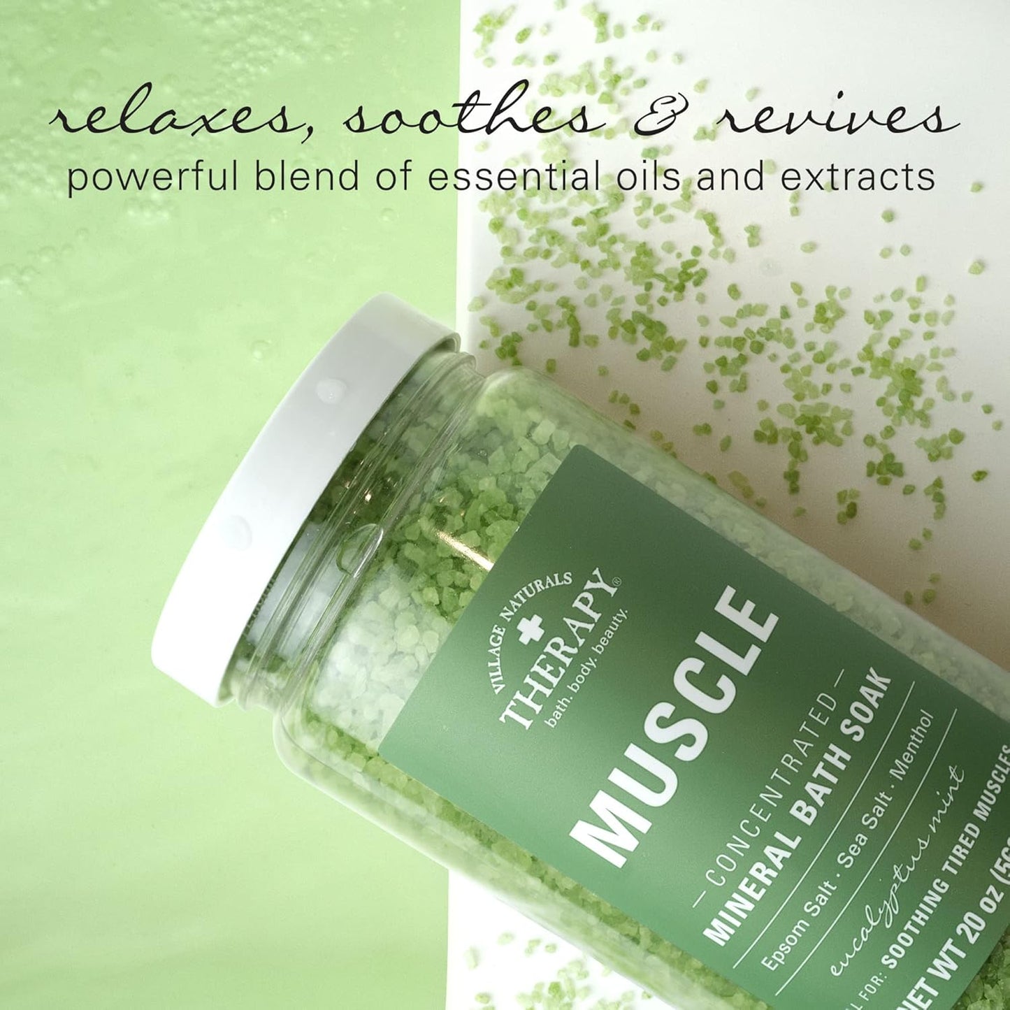 Village Naturals Therapy Muscle Mineral Bath Soak - Eucalyptus Mint Scent, 20 oz | Pack of 4