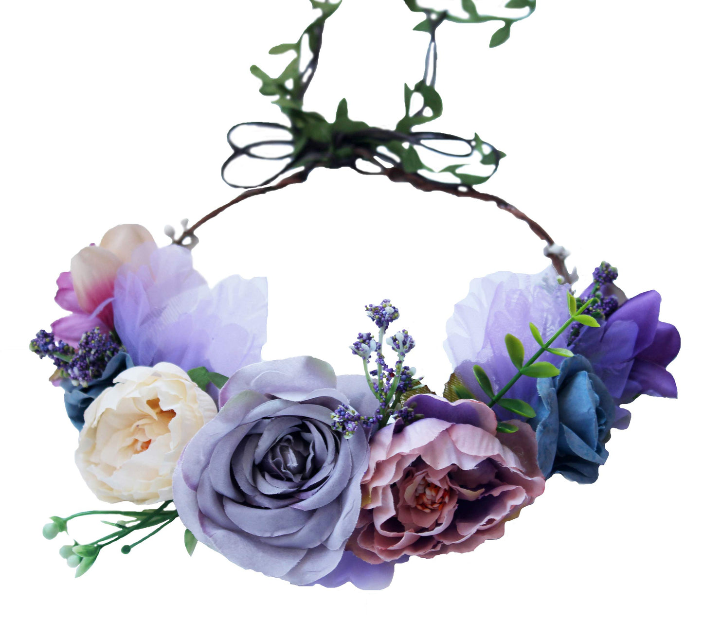 LLinfflr Boho Flower Crown Flower Garland Headband Hair Wreath Floral Halo Headpiece with Ribbon Wedding Party Lavander