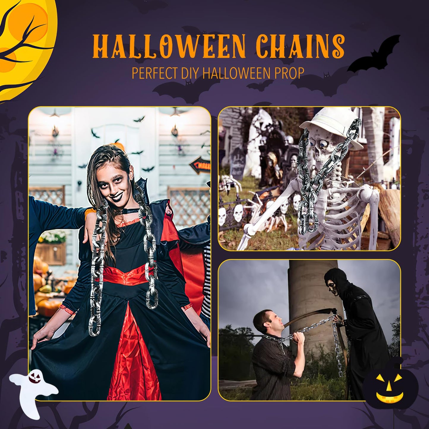 IMIKEYA Halloween Chains: 6.5 Feet Plastic Chains Props Costume Chain Halloween Decoration Prison Chain Cosplay Halloween Props Halloween Chain Links for Halloween Party Decorations