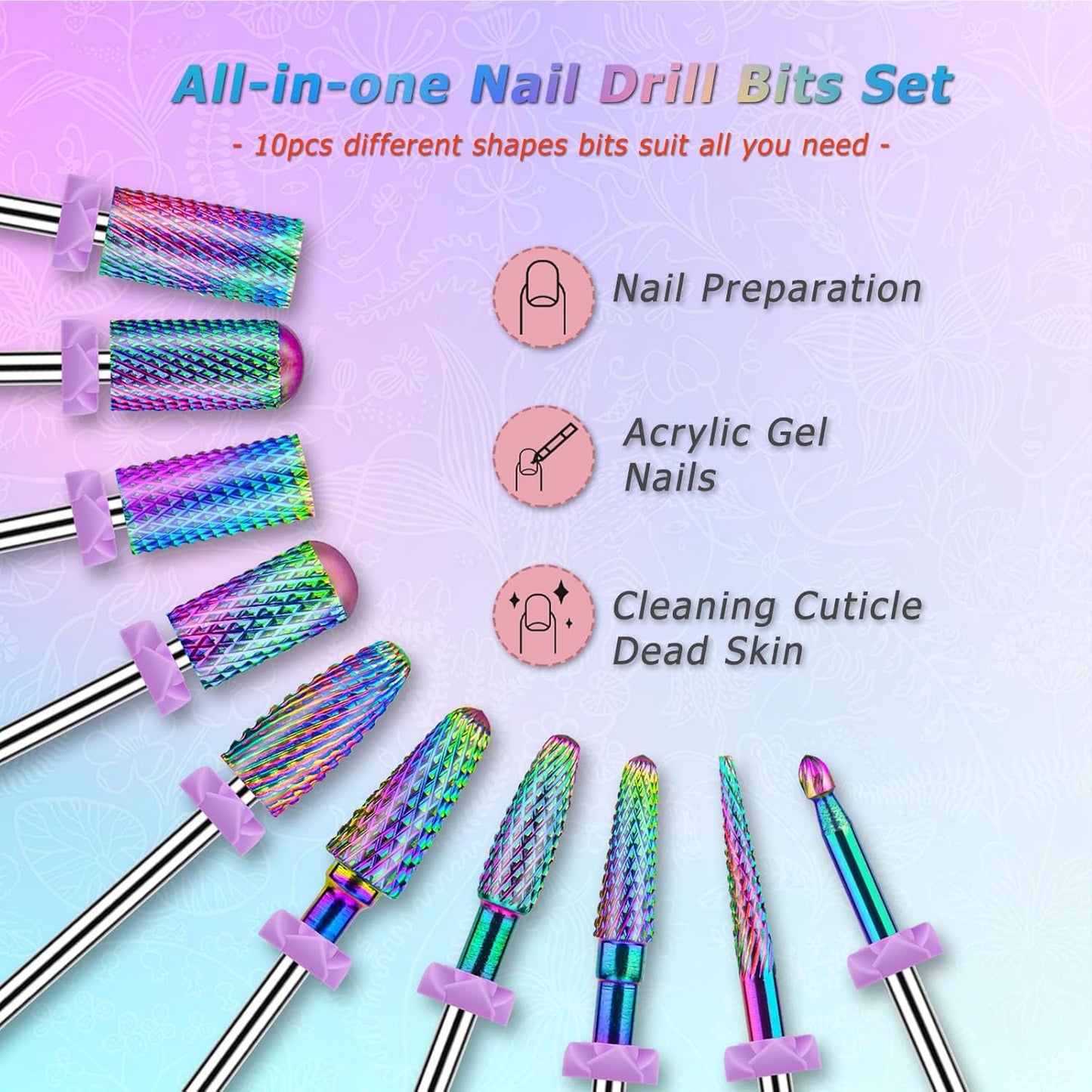 Depvko 21pcs Nail Drill Bits Sets, 3/32 Inch Cuticle Electric Nail File and Ceramic Acrylic Gel Nail Bit Kit, Acrylic Nail Art Tools, Carbide Remover Bits for Manicure Pedicure, Home Salon