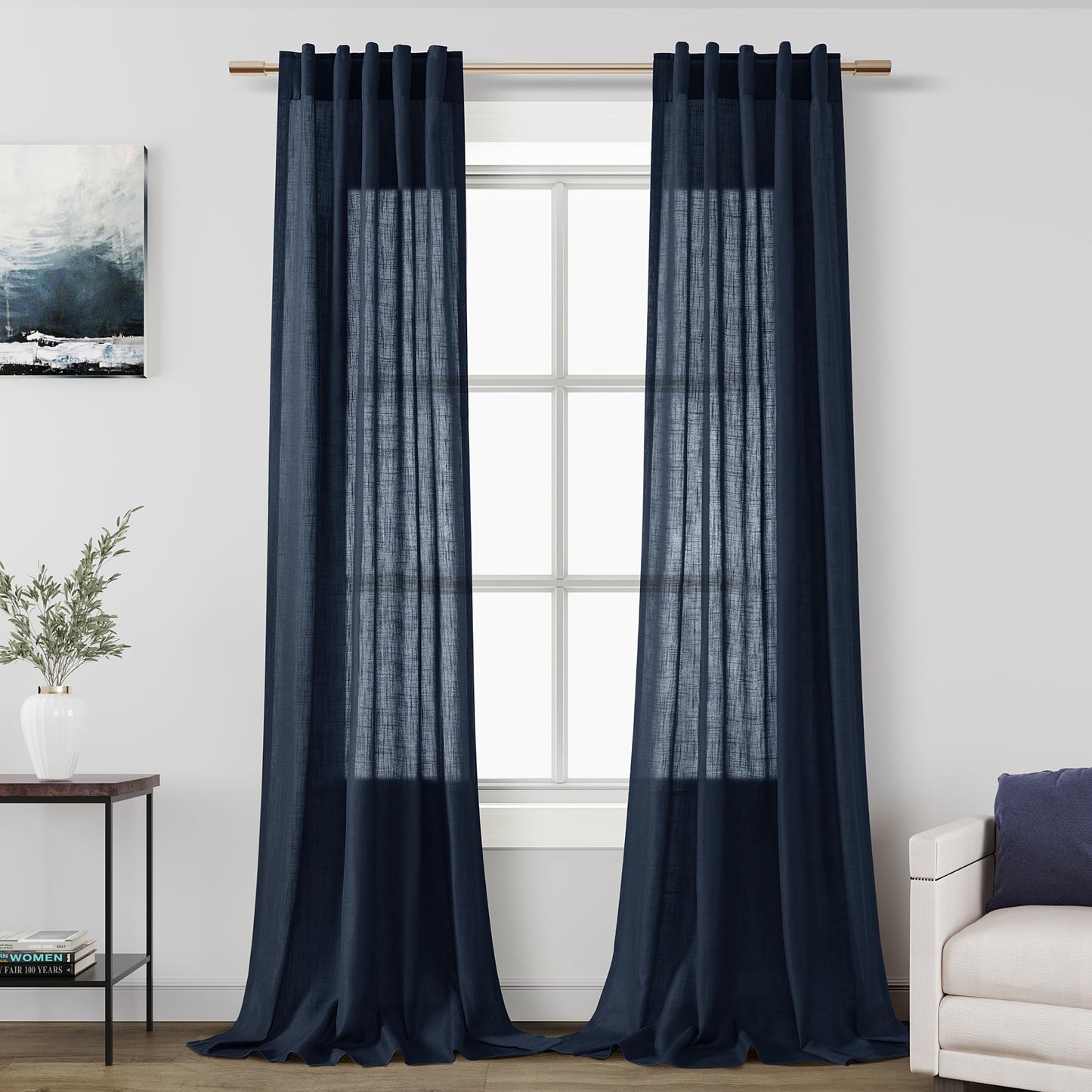 Nanspring Natural Linen Curtains for Kitchen Windows Over Sink - Cafe Curtain Semi Sheer with Rod Pocket and Back Tab Lightweight Rustic Textured Bistro Curtains for Bathroom, 2 Panels 25 x 24 Inch