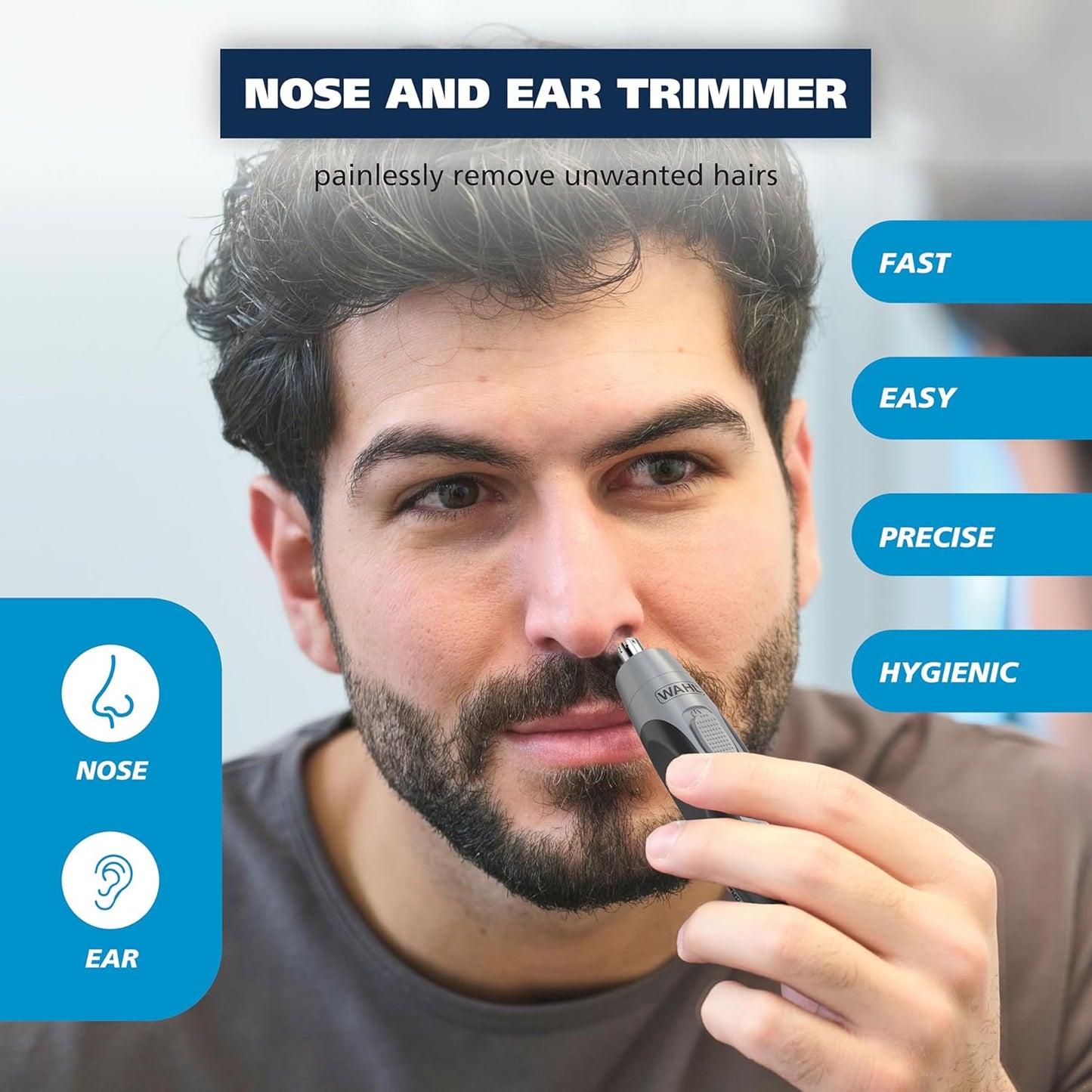 Wahl Clipper Battery Operated, Precision Ear and Nose Hair Trimmer for Men, Hygienic Nose Trimmer with Rinseable Blade for Easy Cleaning, Perfect for Travel – Model 3026462