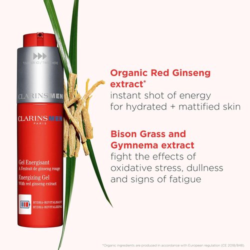 CLARINS MEN Energizing Gel - Cool Mattifying Moisturizer for Men | Hydrates & Refreshes Skin | 1.7 Ounces