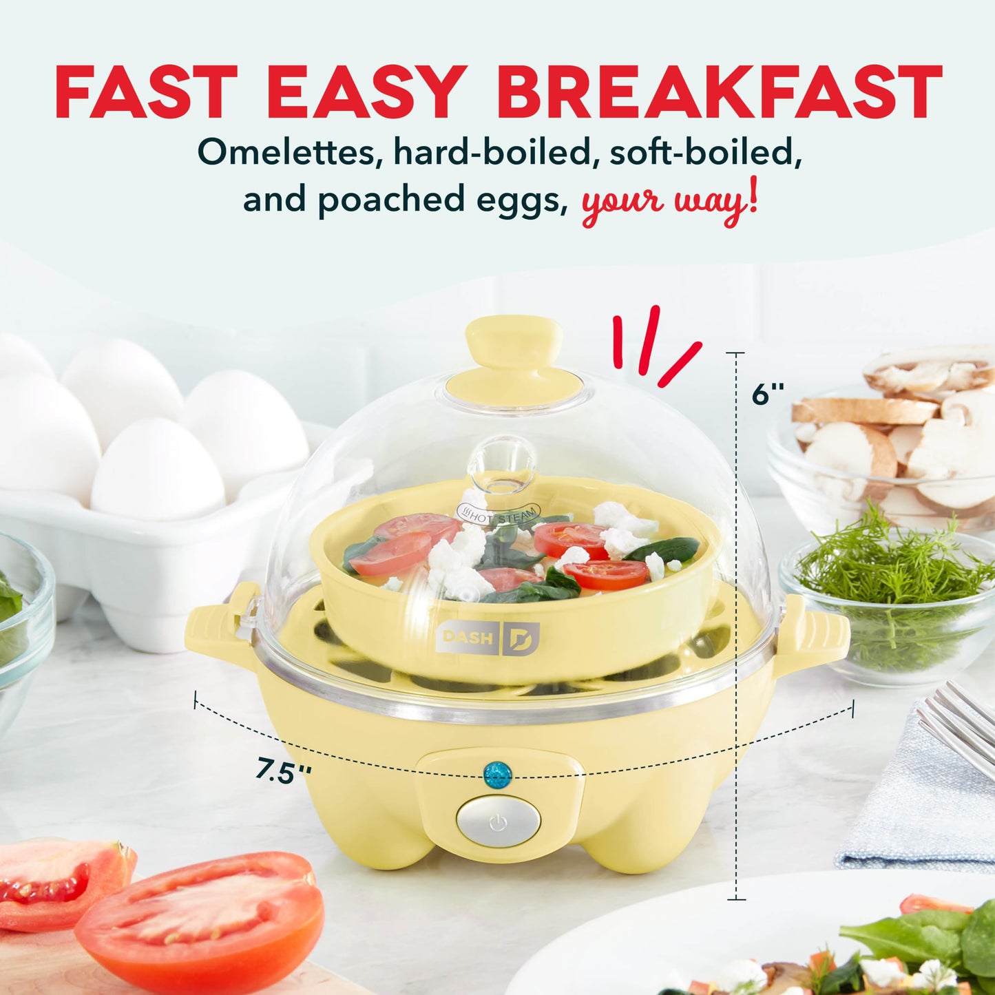 Dash Rapid Egg Cooker - Boiler, Poacher & Steamer - Includes Measuring & Recipe Guide - Dishwasher Safe - Holds 7 Eggs, Black