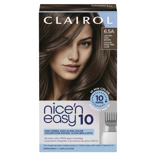 Clairol Nice'N Easy 10 Permanent Hair Dye, 6.5A Lightest Cool Brown Hair Color, Pack of 1