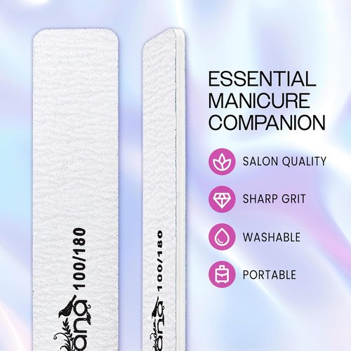 PANA Jumbo Size Double-Sided Nail Files - Zebra 100/180 Grit Emery Boards for Manicure & Pedicure | 10 Pack