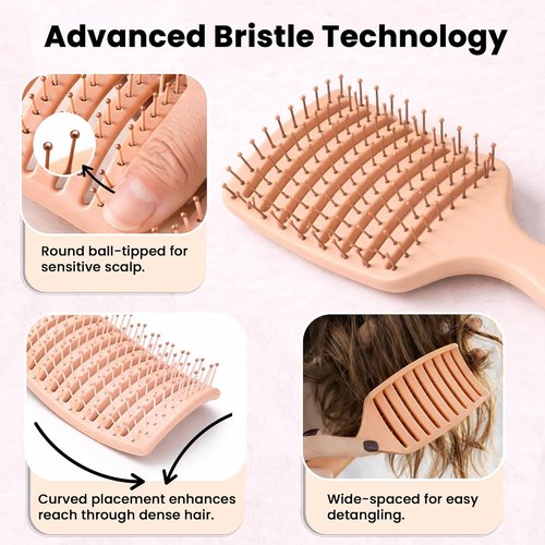 Herstyler Vented Hair Brush - Fast Detangling & Blow Drying - Curved Paddle for Thick, Curly, Wavy Hair - Peach