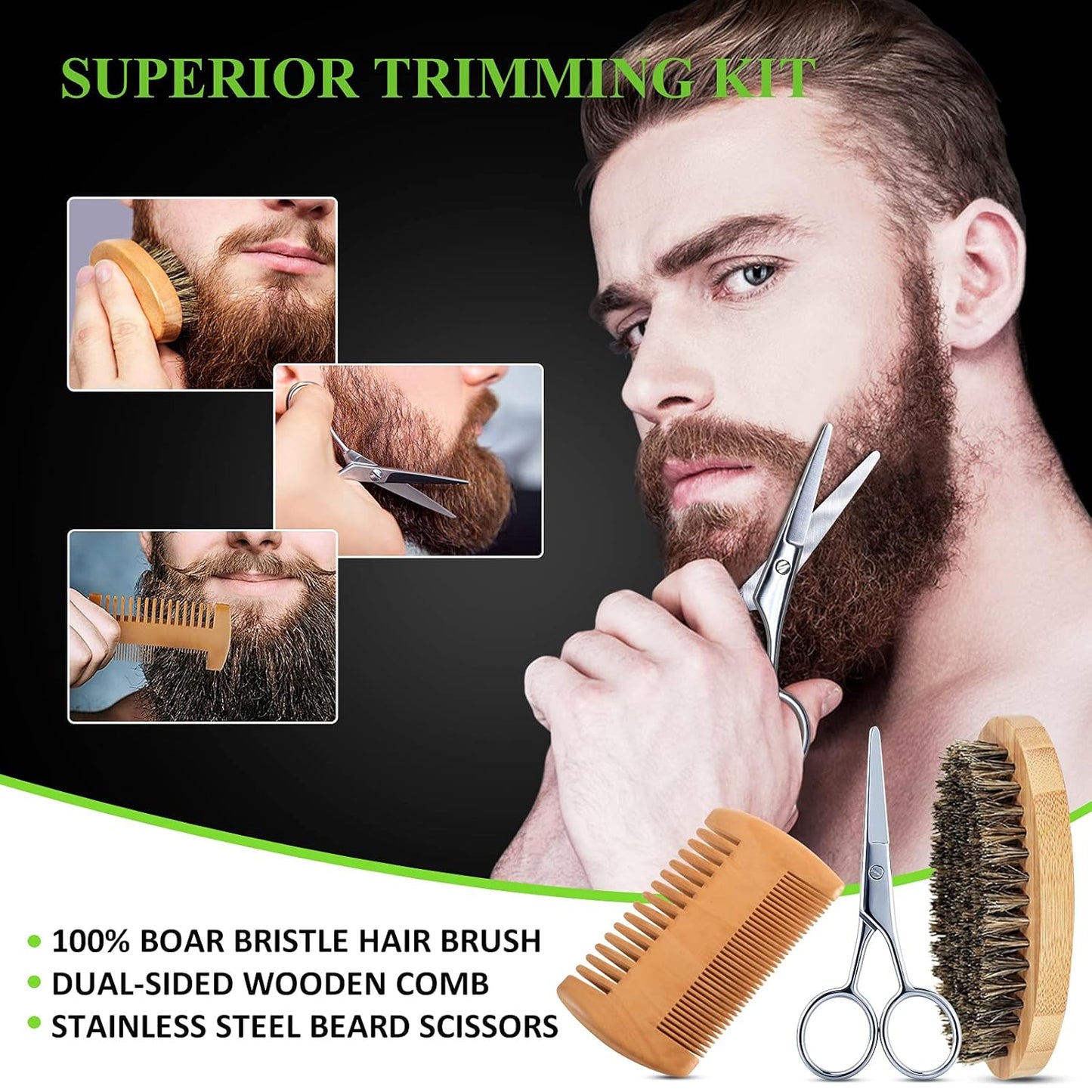 Skiennix Beard Kit for Men - Complete Grooming Set with Wash, Conditioner, Oil, Balm & Tools