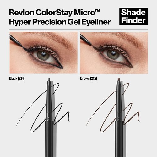 Revlon Gel Eyeliner, ColorStay Micro Hyper Precision Eye Makeup with Built-in Smudger, Waterproof, Longwearing with Micro Precision Tip, 214 Black, 0.002 oz