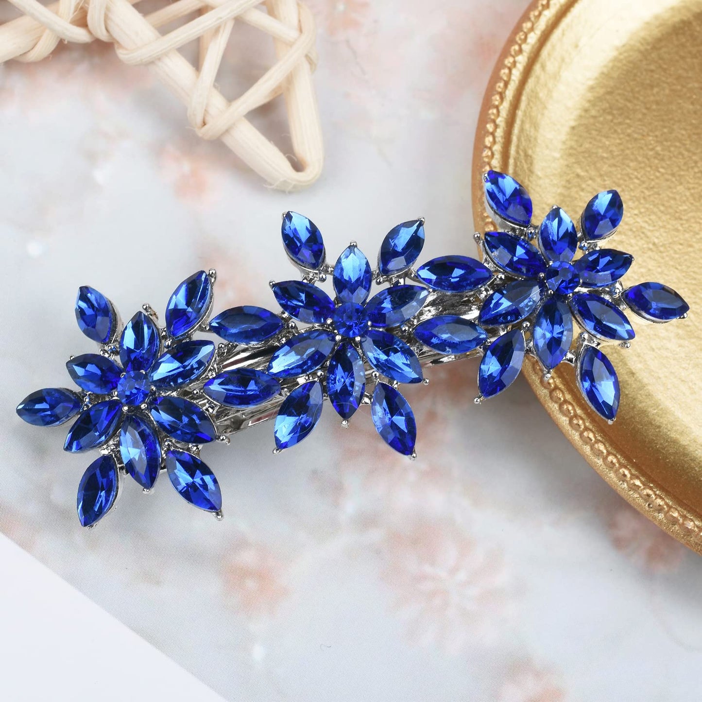 Austrian Crystal Hair Clips, Rhinestones Hairpins Barrettes, White Sparkly Hairgrip Hair Headwear Accessories for Women Girl-Blue