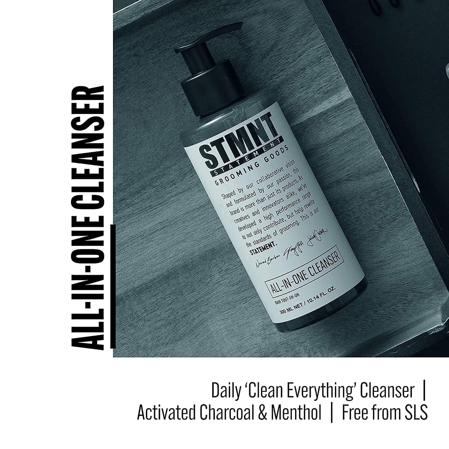 STMNT Grooming Goods All-In-One Daily Cleanser - Sulfate-Free Formula with Activated Charcoal & Menthol