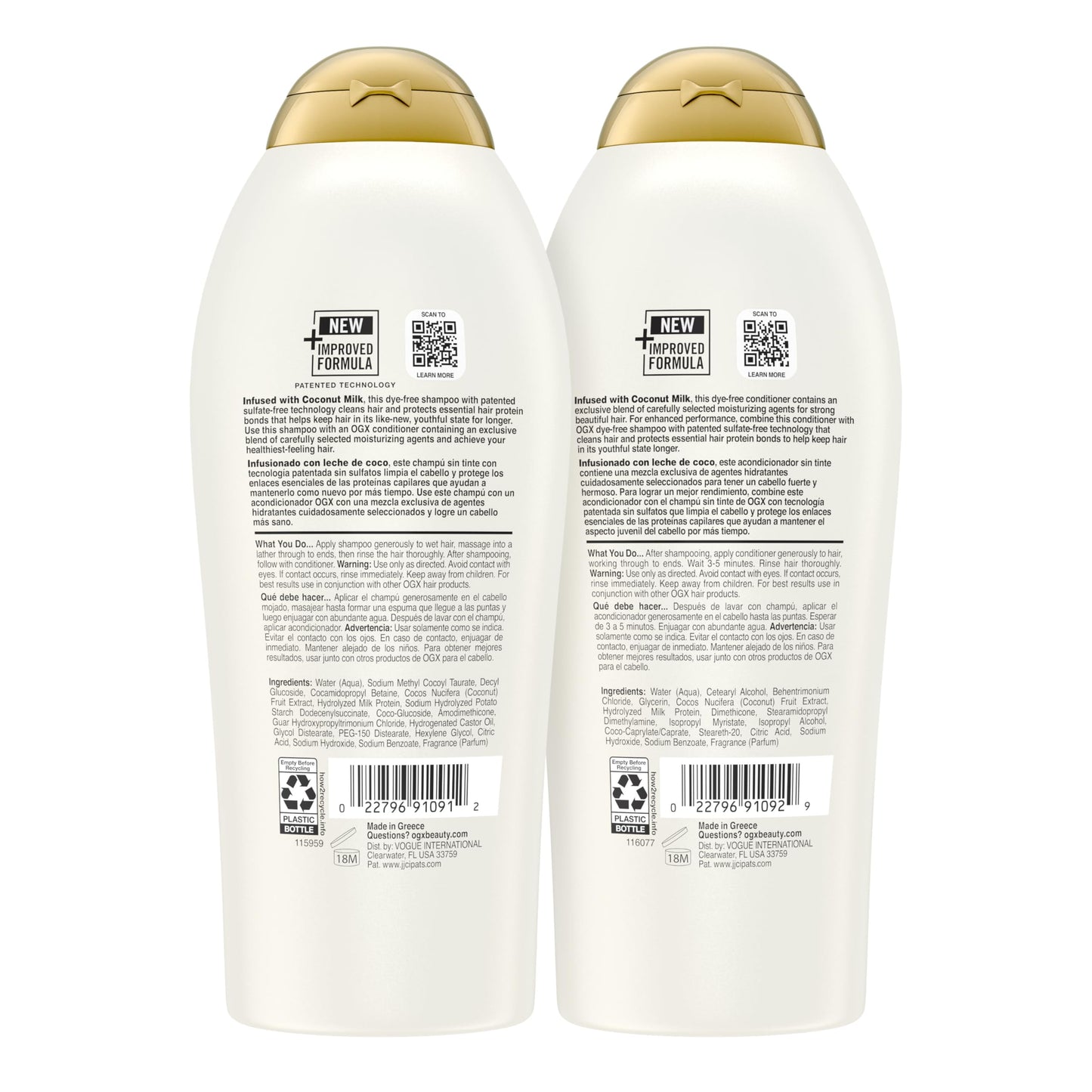 OGX Nourishing + Coconut Milk Shampoo & Conditioner, Set, 25.4 Fl Oz (Pack of 2)