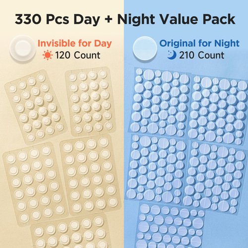 Glowpatch Pimple Patches for Face, Invisible Acne Patches 330 Count, Daytime Ultra Thin Spot Stickers for Covering Blemishes, Original Hydrocolloid Zit Patch 4 Sizes for Overnight Care (Day + Night)