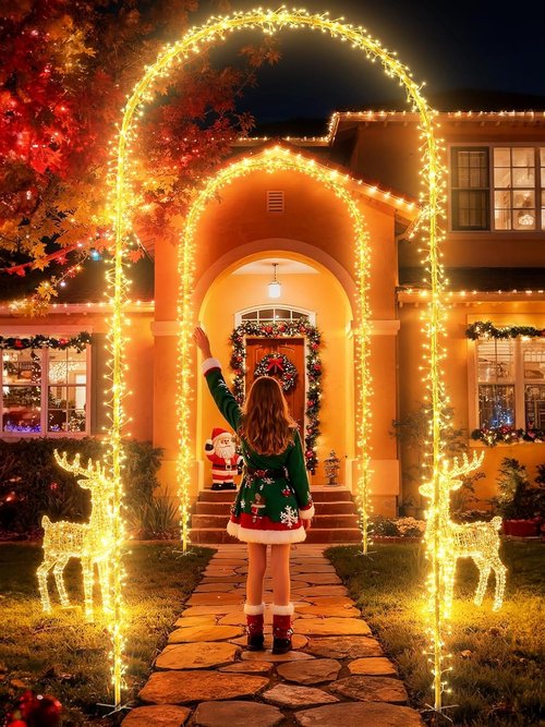 Flacchi Outdoor Christmas Arch Lights - 7.5FT 360 LED Waterproof String Lights with Timer & 8 Modes | Warm White