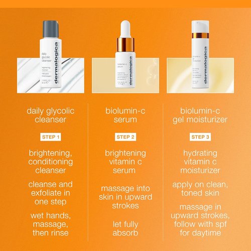 Dermalogica Daily Brightness Boosters Facial Care Kit - BioLumin-C Serum, Gel Moisturizer & Cleanser