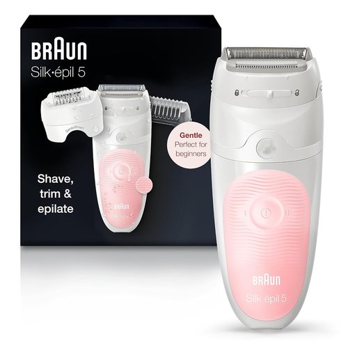 Braun Silk-épil 5 Epilator - Cordless Hair Removal Device for Women | 6-Piece Wet & Dry Set