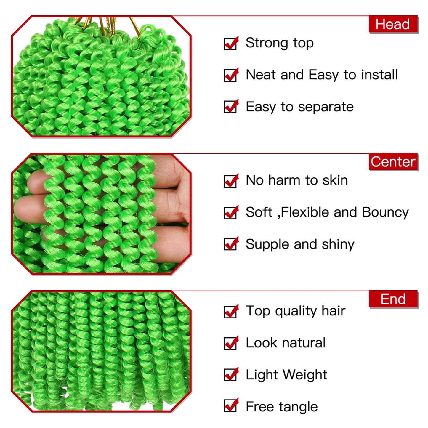 Xtrend 12 Inch 2 Packs Spring Twist Hair For Butterfly Faux Locks Crochet Braiding Hair Synthetic Fluffy Hair Extension For Black Women (Green#)