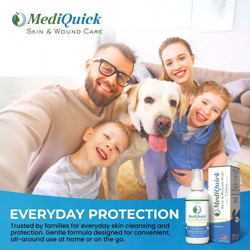 MediQuick Hypochlorous Acid Spray Mist, Antiseptic Spray for Skin & Wound Care, No-Sting, 4 oz