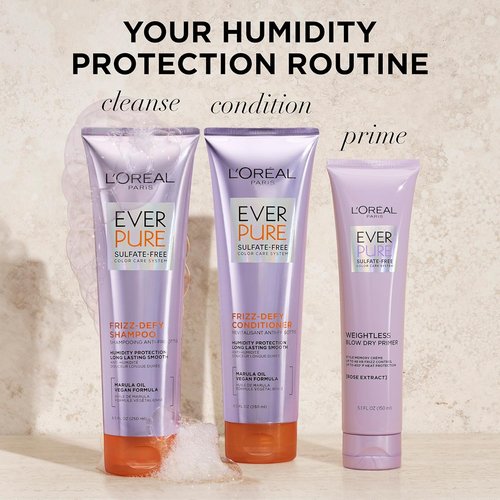 L'Oreal Paris EverPure Sulfate-Free Frizz Defy Conditioner - Frizz Control with Marula Oil, 8.5 Fl Oz