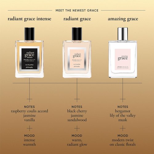 philosophy radiant grace intense eau de parfum- ambery floral women's perfume - with notes of raspberry, jasmine & vanilla - luxury perfume for women - long lasting fragrance