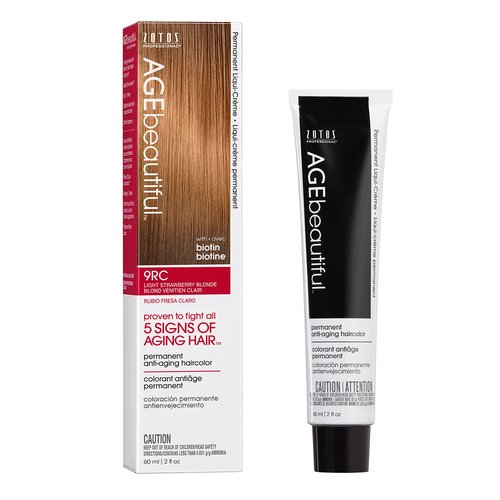 AGE beautiful Permanent Hair Color Dye Liqui Creme | 100% Gray Coverage | Anti-Aging Haircolor | Biotin for Thicker, Fuller Hair | Professional Salon Coloring | 9RC Light Strawberry Blonde