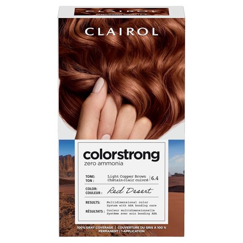 Clairol ColorStrong Permanent Hair Dye - Ammonia-Free, 100% Gray Coverage, 6.4 Light Copper Brown | Pack of 1