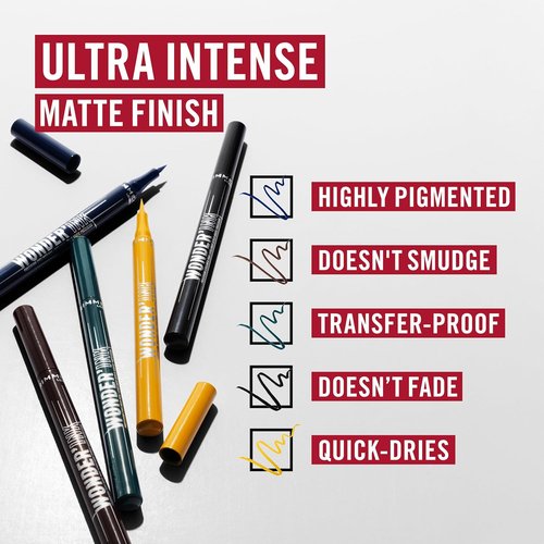 Rimmel London Wonder’Ink Eyeliner - Waterproof Matte Finish, Long-Wearing, 0.03oz | Black 001