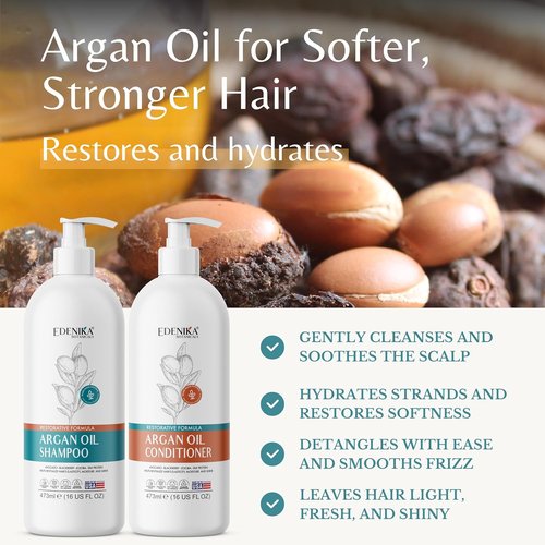 Argan Oil Shampoo and Conditioner Set - Biotin-Infused for Repairing Dry, Damaged Hair | Sulfate-Free, Organic, 16 fl oz Each