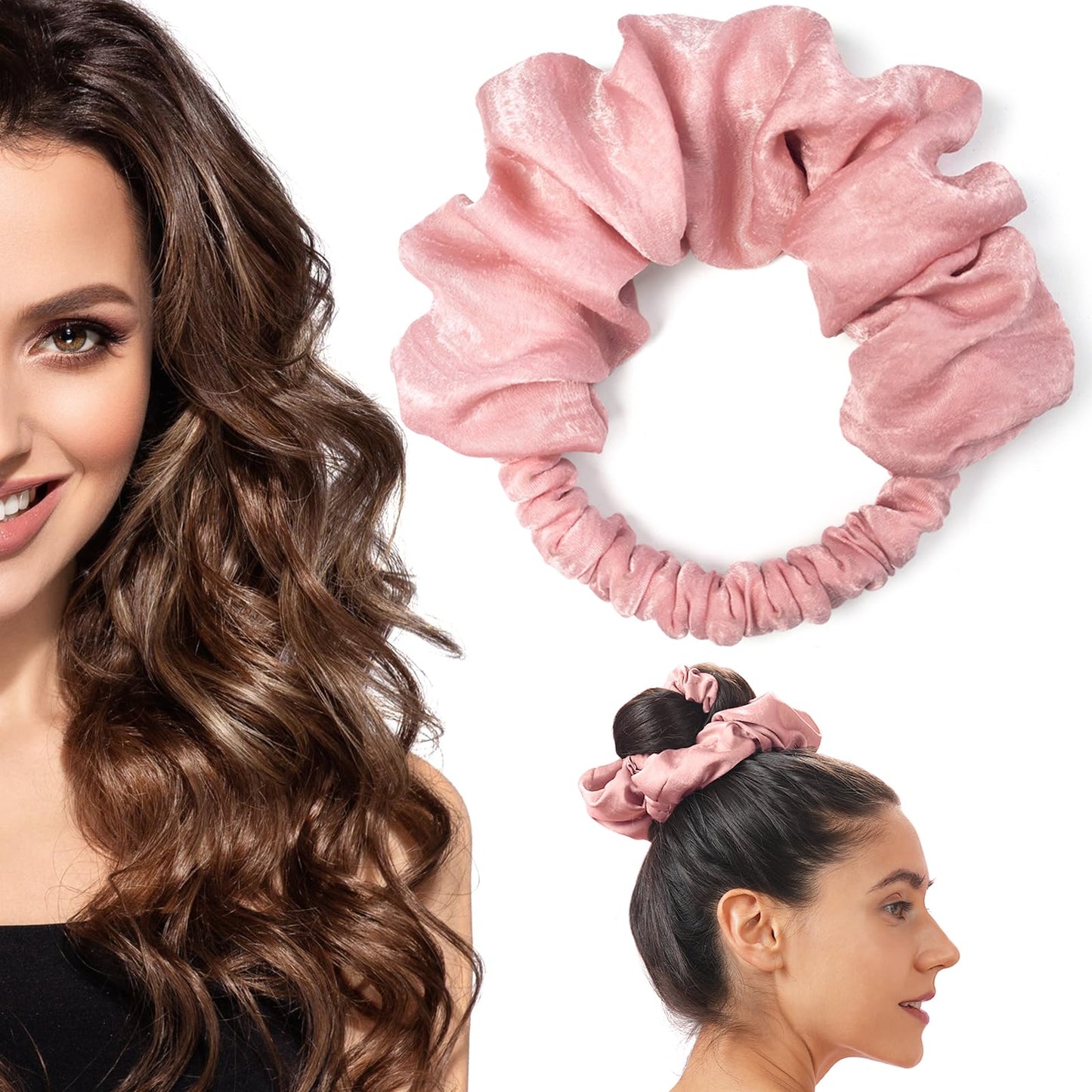 BLINKEEN Curling Scrunchie, Heatless Hair Curler to Sleep In, No Heat Curls for Long Hair, Soft Sleep Hair Roller (Pink, 1 Count)