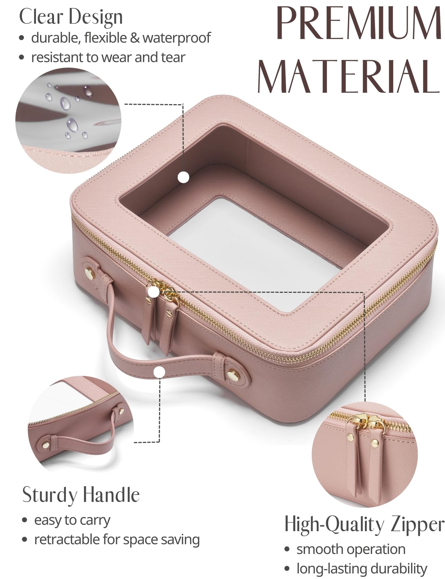 Popvibe Clear Makeup Case Set Pink Toiletry Bag Travel Large Clear Cosmetic Bag with Zipper, Big Make Up Bag Organizer Women Traveling TSA Approved Transparent Bag Car for Essentials