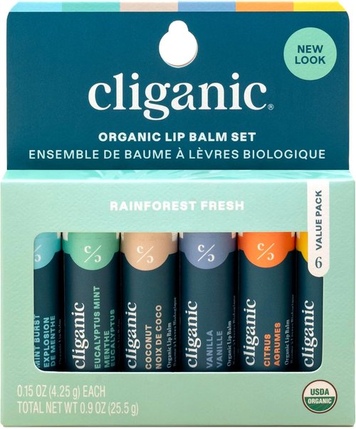 Cliganic Organic Lip Balm Set - 100% Natural Hydrating Moisturizer | 6 Flavors for Dry Cracked Lips