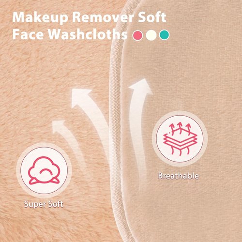Natwag Makeup Remover Cloths - Reusable Microfiber Face Towels | 12-Pack, 6" x 6", Beige with Mesh Bag