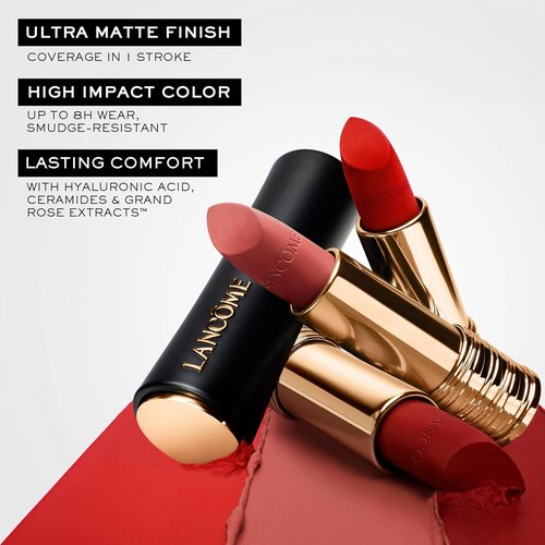 Lancôme L’Absolu Rouge Drama Matte Lipstick - Ultra Matte Finish, 8HR Full Coverage, Moisturizing Formula with Ceramides & Rose Extracts