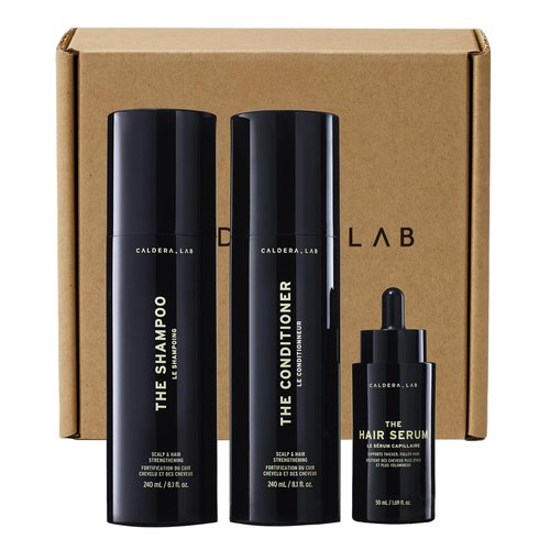 Caldera + Lab Hair Care System for Men - Sulfate-Free Shampoo, Conditioner & Scalp Serum | Fuller, Stronger Hair | Gift-Ready Set