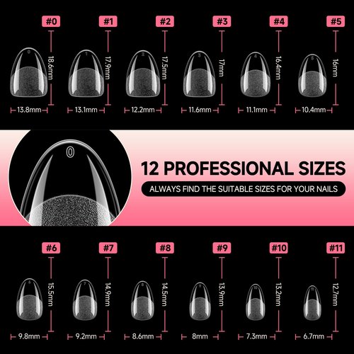 UNA GELLA Extra Short Almond Nail Tips 12 Sizes Short Almond Gel Nail Tips 120Pcs Soft Gel Clear Full Cover Nails Tips Acrylic False Nails Press On Nails for Extensions DIY Salon