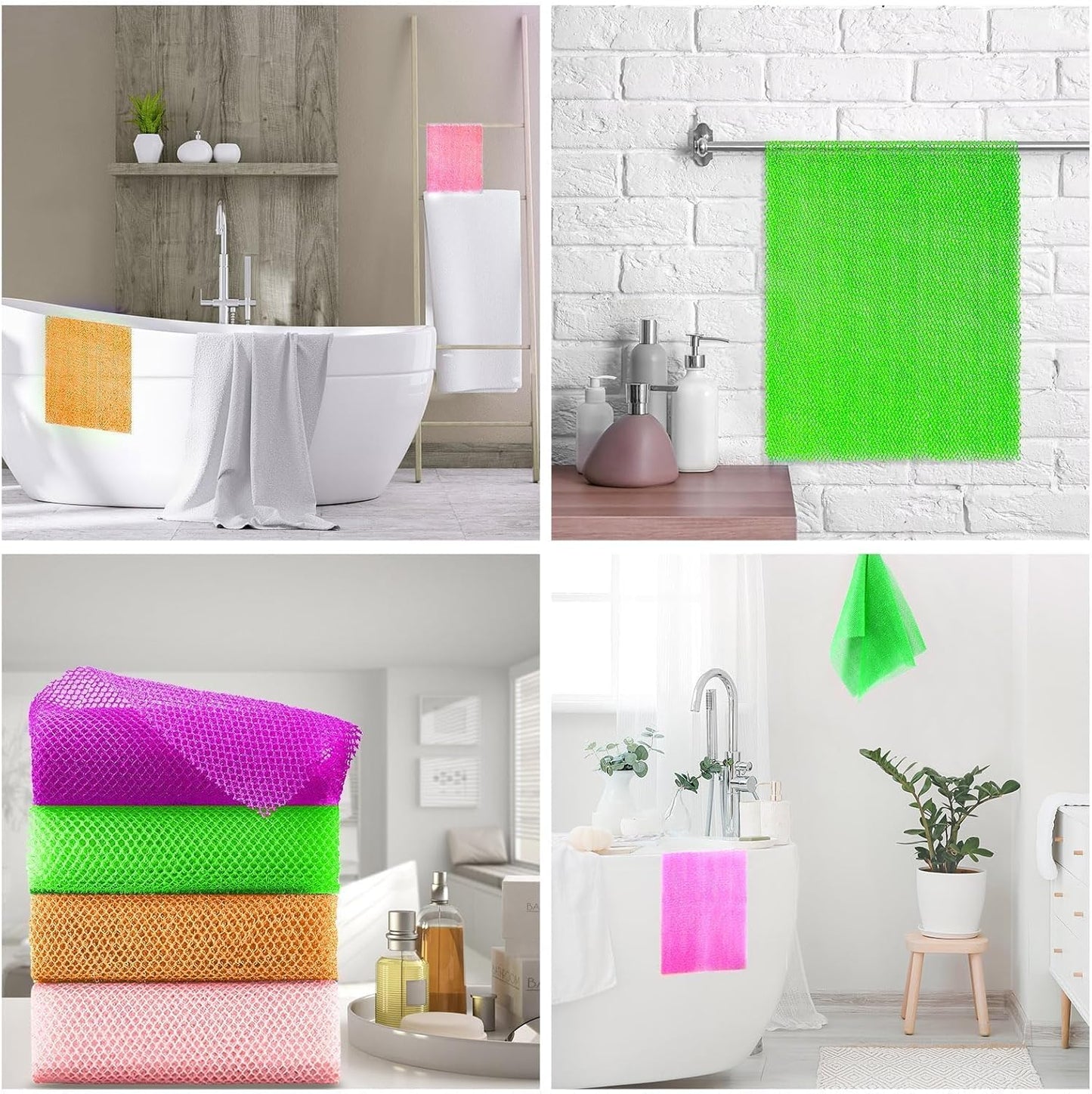 UJFQBH African Net Bath Sponge Set - Exfoliating Shower Body Scrubber | 4 Colors for Daily Use