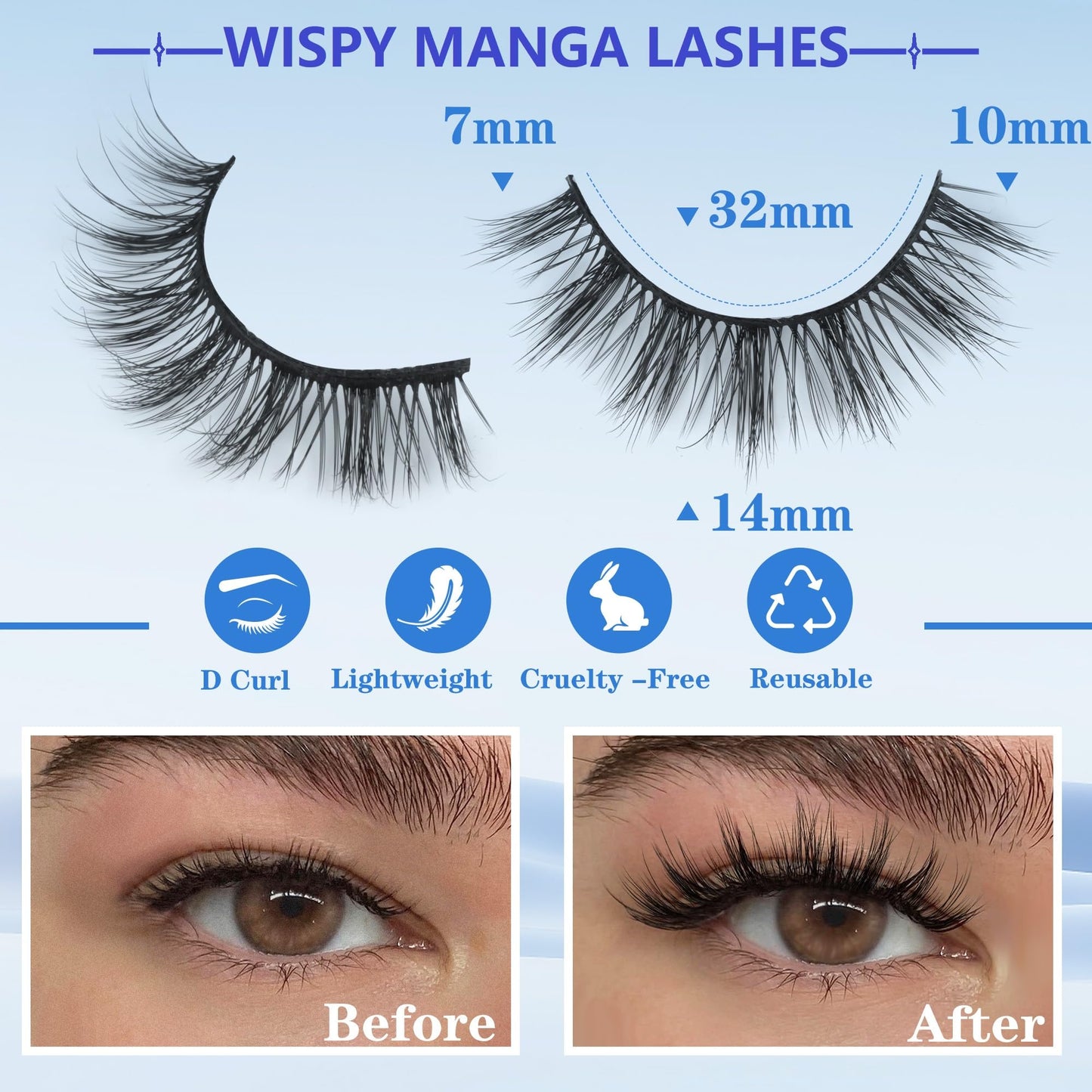 Wispy Lashes Natural Look Fluffy Mink False Eyelashes 3D Strip Fake Eye Lashes Pack Short Lash Extension Effect by Geeneiya