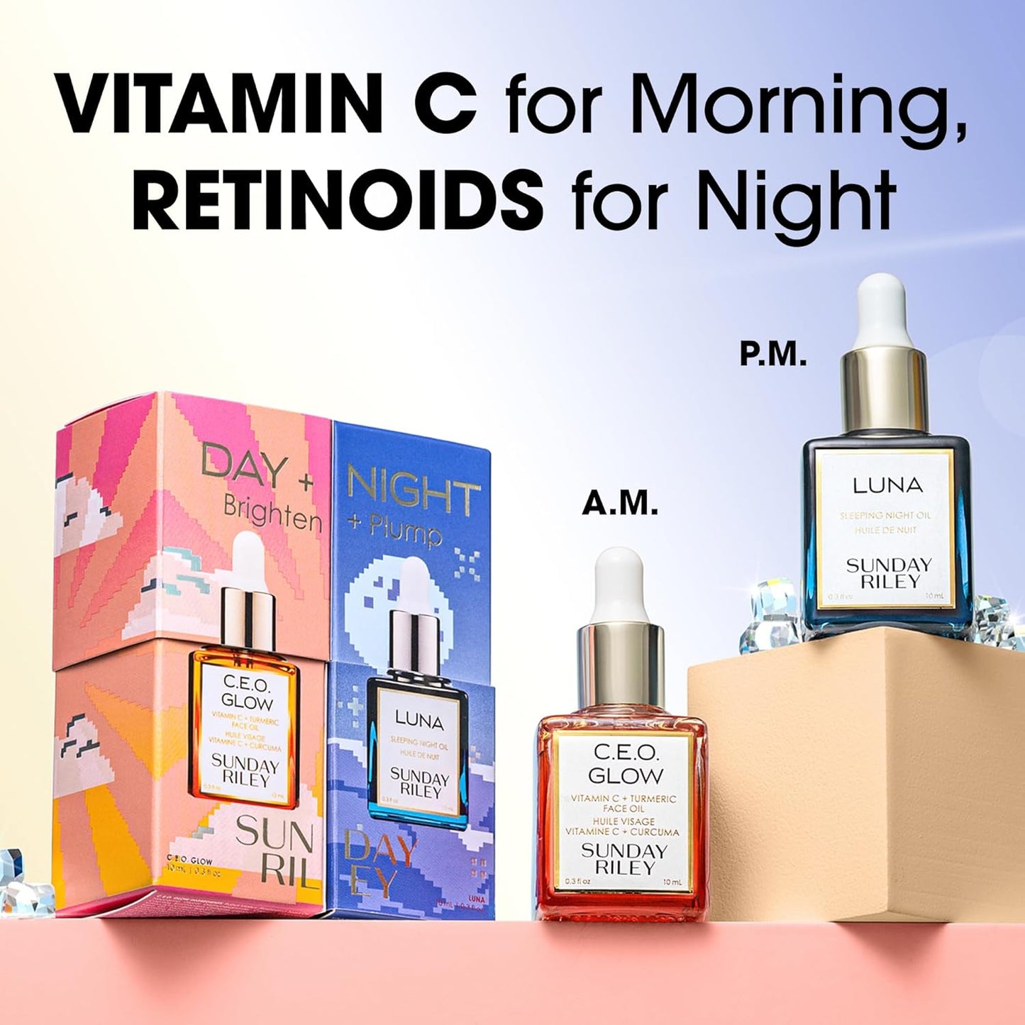 Sunday Riley Brighten & Plump Set - Day & Night Skincare Duo for Radiant Skin