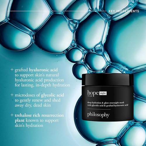Philosophy Hope In A Jar Overnight Face Mask - Deep Hydration & Glow with Glycolic & Hyaluronic Acid - 2 Fl Oz