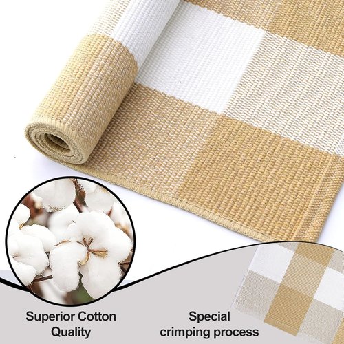 OLANLY Buffalo Plaid Rug - Beige & White Cotton Checkered Doormat | Washable 2' x 4'3" Indoor/Outdoor Decor