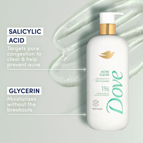 Dove Acne Clear Serum Body Wash - Salicylic Acid Formula for Troubled Skin | 18.5 Fl Oz