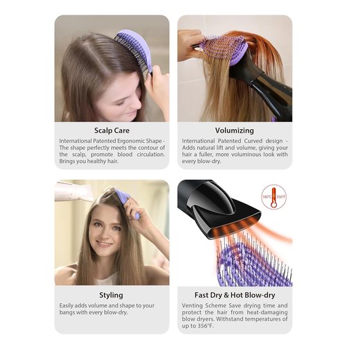 NuWay DoubleC Detangling Hair Brush – Patented Double Curve Scalp Care Hairbrush for Gentle Detangling, Volume Styling & Wet or Dry Hair (Mint Green)
