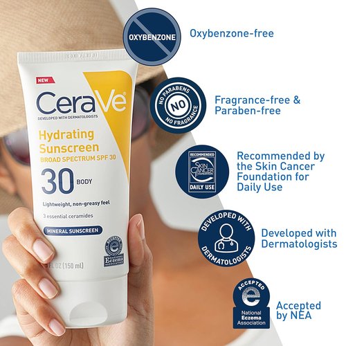 CeraVe Mineral Sunscreen SPF 30 - Hydrating Zinc Oxide & Titanium Dioxide Formula, 5 oz