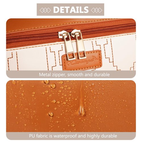 Cozomga PU Leather Travel Makeup Bag for Women, Large Capacity Cosmetic Organizer, Structured Waterproof Travel Toiletry Bag, Portable Handheld Makeup Pouch for Home & Travel (Medium)