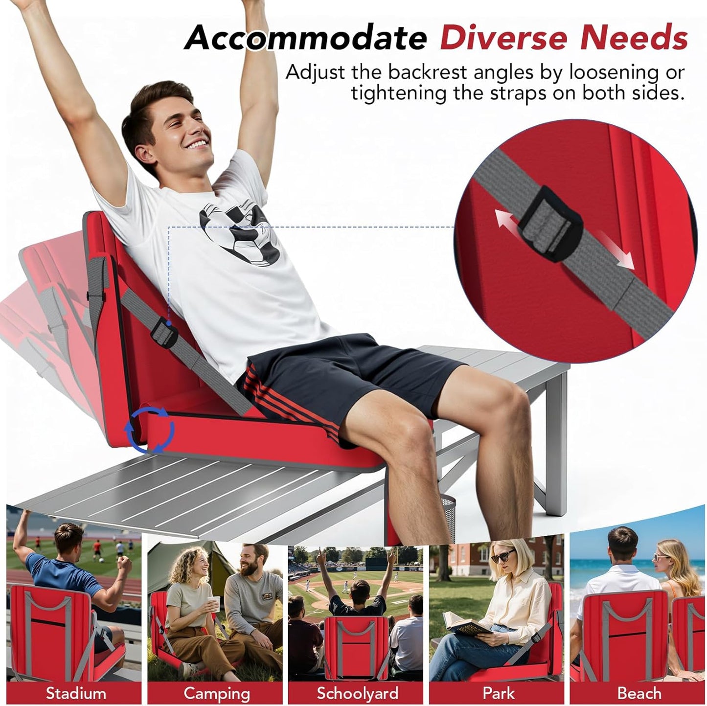 Skiennix Stadium Seats - Adjustable Bleacher Chairs with Back Support & Cup Holder | 2-Pack for Outdoor Events