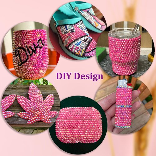 Resin Jelly Rhinestones for Crafting with B7000 Jewelry Glue, 1 Box Hot Pink AB Flatback Crystal with 3Pcs 10ml Glue, Bedazzling Non Hotfix Gems for DIY Tumblers Clothing Shoes Manicure