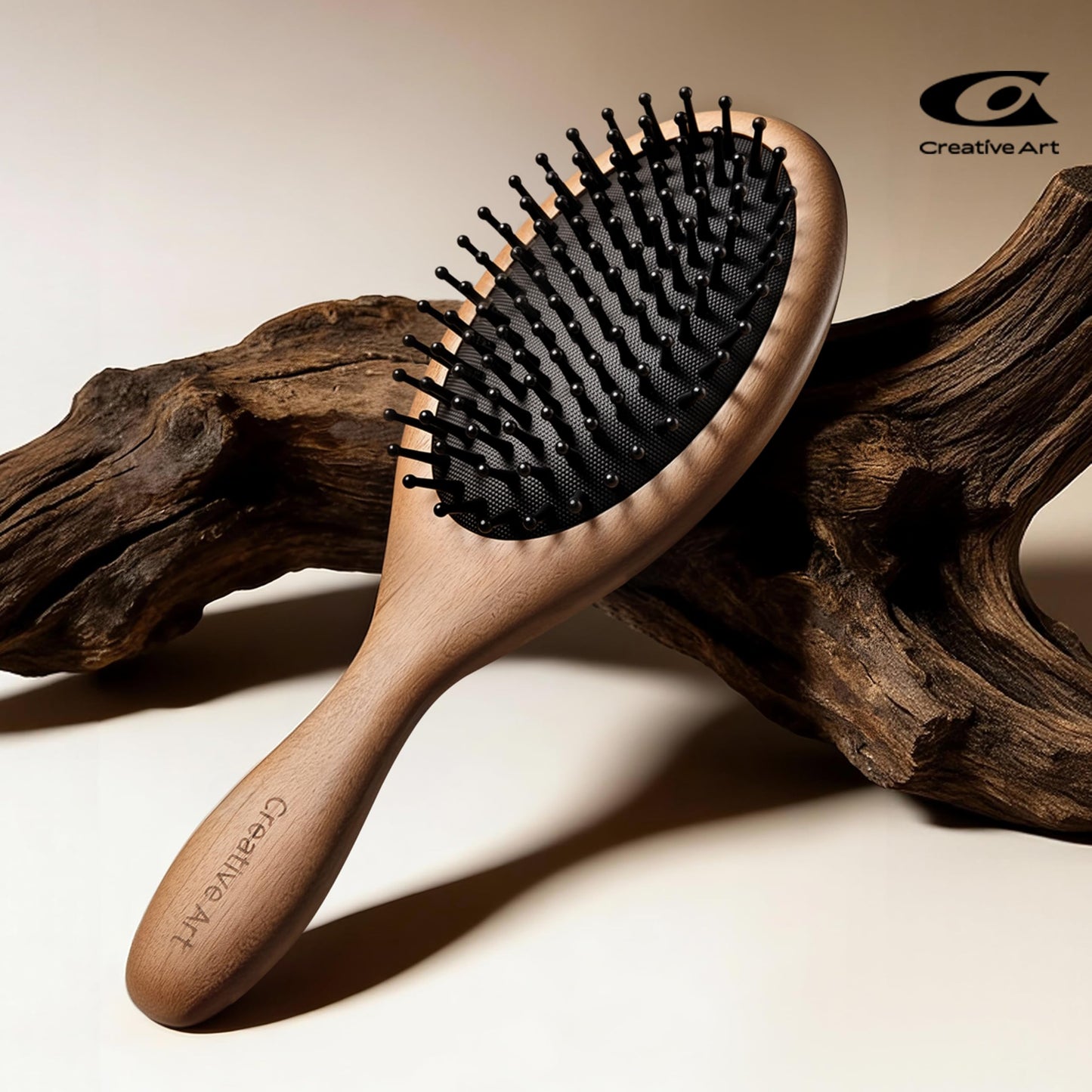 Wooden Paddle Hair Brush for Women & Men, Detangler Hairbrush with Ergonomic Handle & Air Cushion, Scalp Massager Suitable for Curly/Fine/Thick Hair, Wet & Dry Styling and Detangling Brushes
